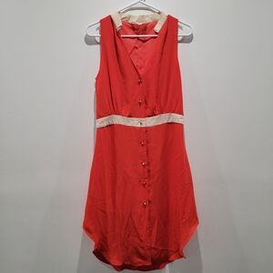 Pink Martini Orange Coral Midi Dress with Cream Accents